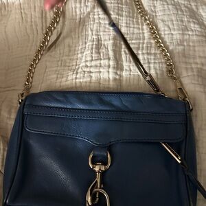 Rebecca Minkoff Navy Leather Crossbody Bag with Gold Chain